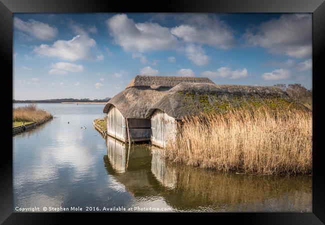 Thatched Boathouses at Hickling Broad Framed Print by Stephen Mole