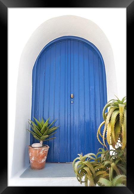Posh Blue Greek Door Framed Print by Stephen Mole