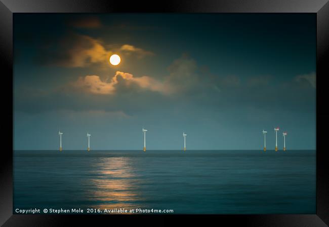 Supermoon rising from the North Sea at Caister Framed Print by Stephen Mole