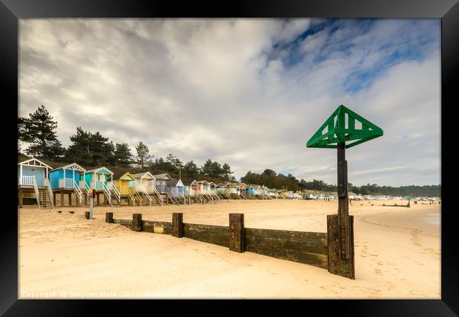 Wells Beach Huts Framed Print by Stephen Mole