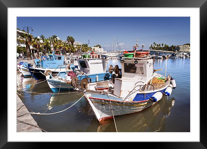 Fishing boats in Kos Harbour Framed Mounted Print by Stephen Mole