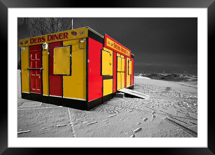 Debs Diner in snow Framed Mounted Print by Stephen Mole