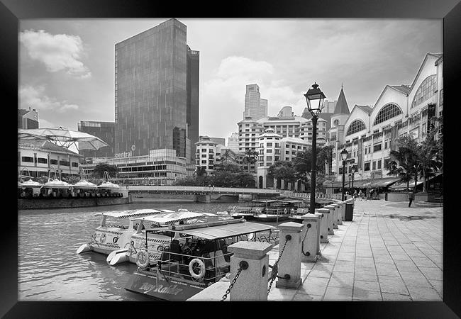 Clarke Quay, Singapore. Black and white Framed Print by Stephen Mole
