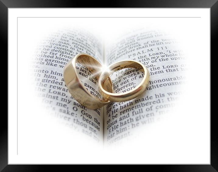 Wedding rings on an open Bible Framed Mounted Print by Pete Holloway