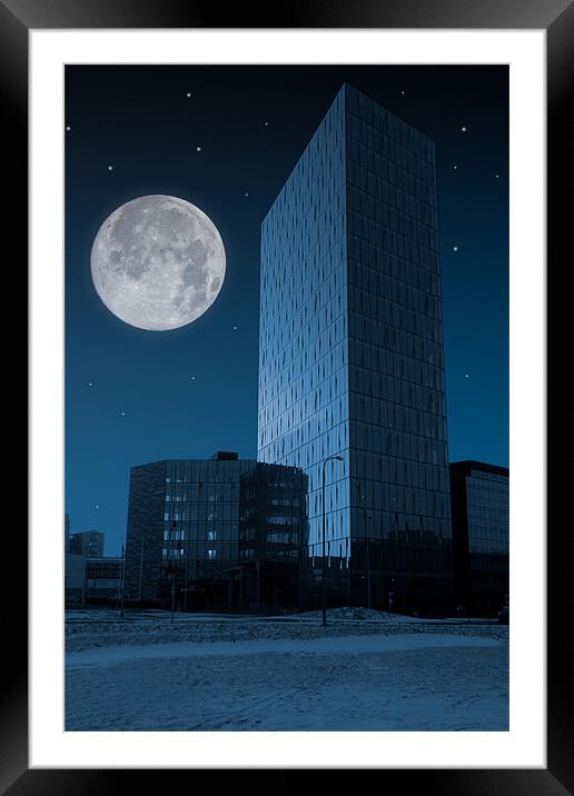 Tower in the night Framed Mounted Print by Jón Sigurjónsson