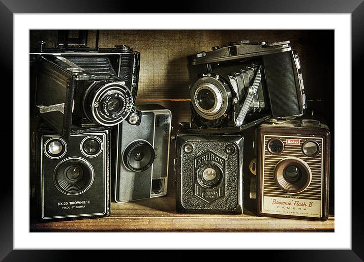 Vintage Cameras Framed Mounted Print by James Rowland