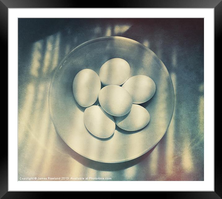 Eggs in a white bowl Framed Mounted Print by James Rowland