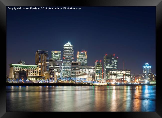 Canary Wharf at Night Framed Print by James Rowland