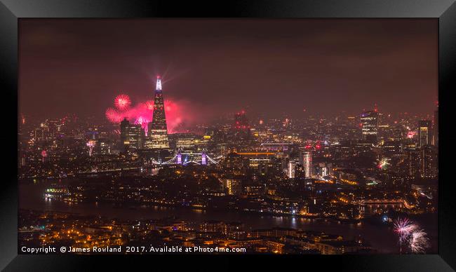 Firework Celebrations over the City Framed Print by James Rowland