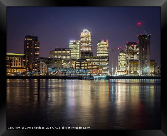 Canary Wharf by Night Framed Print by James Rowland