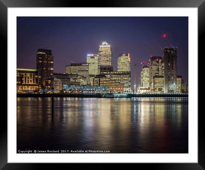 Canary Wharf by Night Framed Mounted Print by James Rowland
