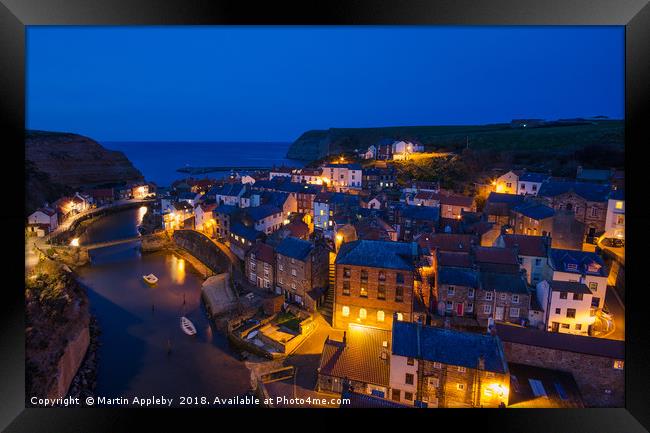 Staithes at Dusk Framed Print by Martin Appleby