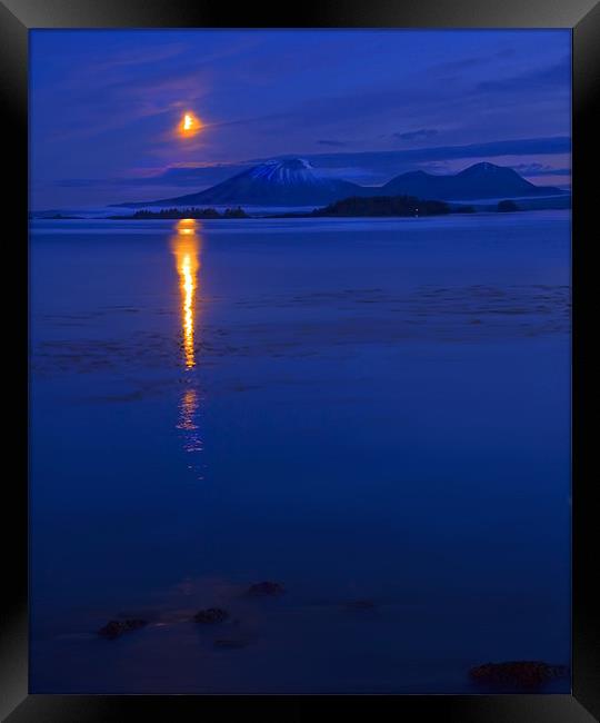 Moon Rising over Mt. Edgecumbe Framed Print by Mike Dawson