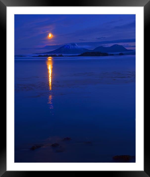 Moon Rising over Mt. Edgecumbe Framed Mounted Print by Mike Dawson