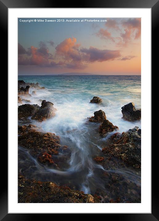 Red Sky over Kahaloowe Framed Mounted Print by Mike Dawson