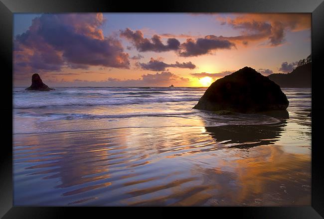 Ecola Sunset Framed Print by Mike Dawson