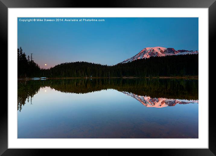Moonset over Rainier Framed Mounted Print by Mike Dawson