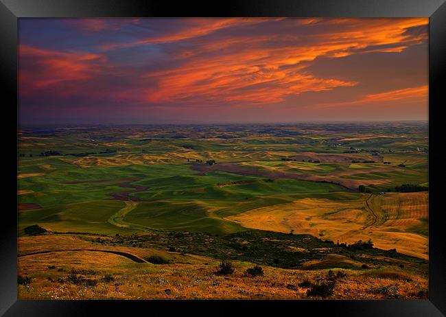 Red Sky over the Palouse Framed Print by Mike Dawson