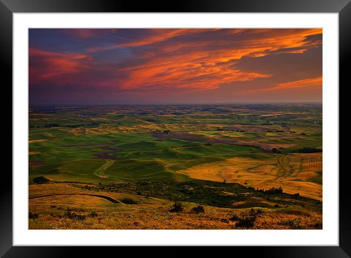 Red Sky over the Palouse Framed Mounted Print by Mike Dawson