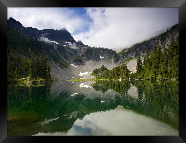 Snow LAke Reflected Framed Print by Mike Dawson