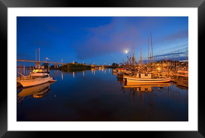 Moon over Sitka Marina Framed Mounted Print by Mike Dawson
