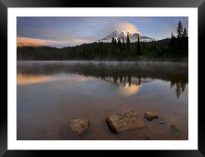 Majestic  Rainier Dawn Framed Mounted Print by Mike Dawson