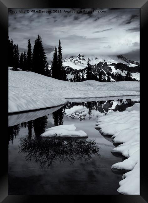 Rainier Winter Reflections Framed Print by Mike Dawson
