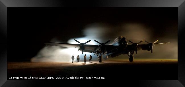 Lancaster with air crew at night Framed Print by Charlie Gray LRPS