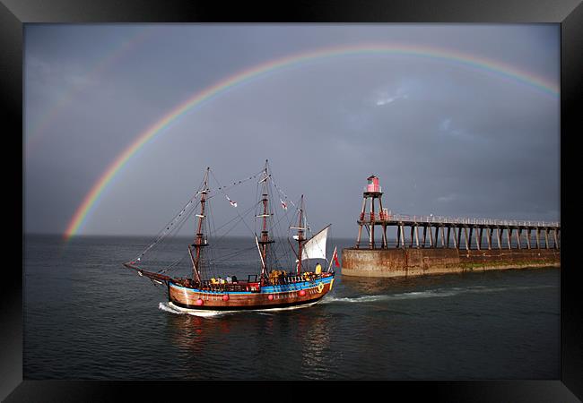 Whitby Pirate Ship Framed Print by Dave Wyllie