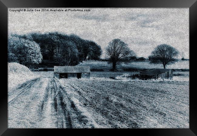 Fields and Barns 2 Framed Print by Julie Coe