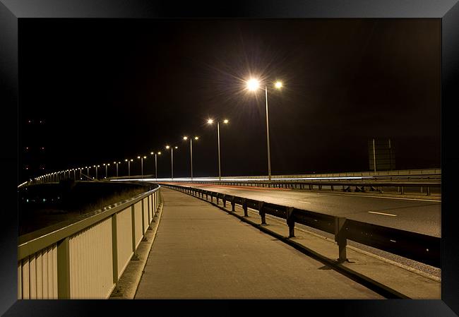 Humber Bridge walkway at Night Framed Print by David Moate