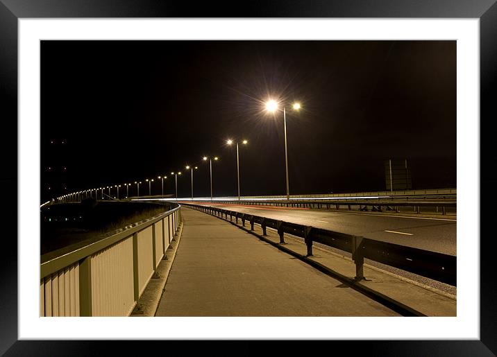 Humber Bridge walkway at Night Framed Mounted Print by David Moate