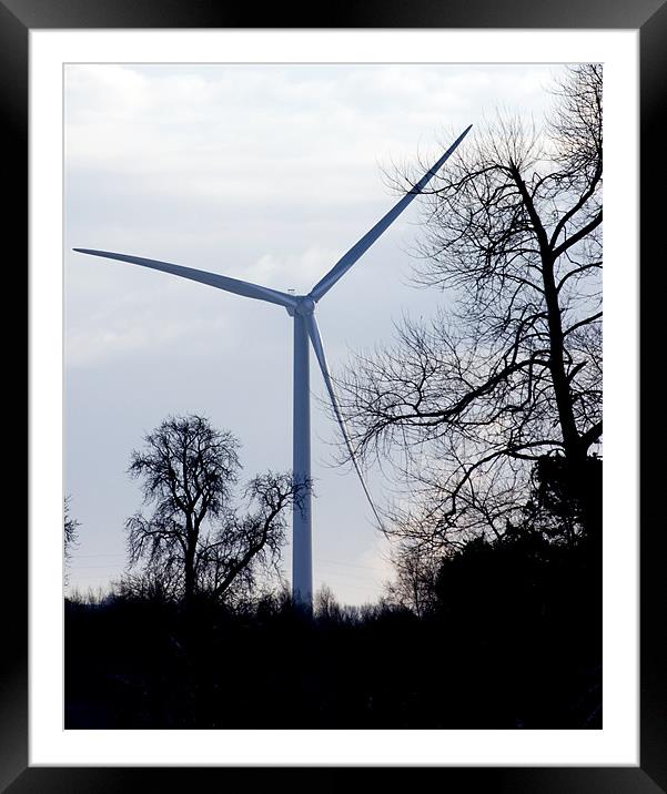 Wind Turbine through Trees Framed Mounted Print by David Moate
