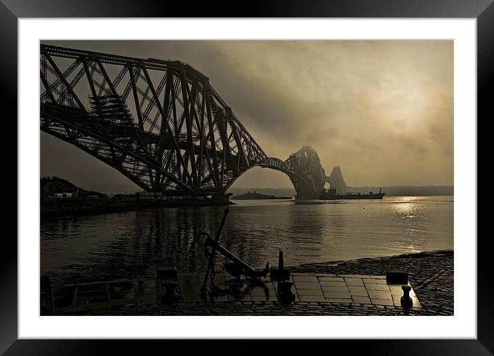 Forth Rail Bridge in Mist Framed Mounted Print by Andrew Beveridge