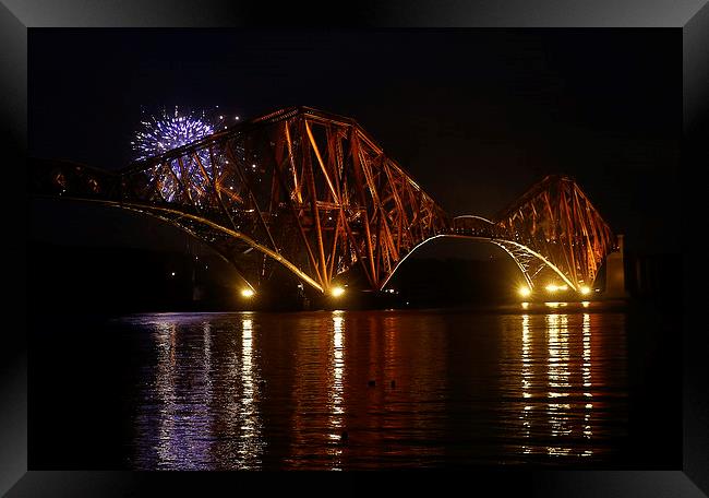  Fireworks at Rail Bridge Framed Print by Andrew Beveridge