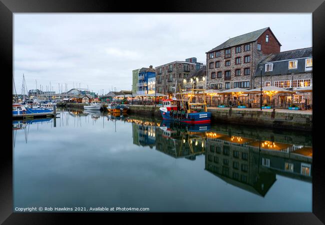 Plymouth Barbican Twilight Framed Print by Rob Hawkins