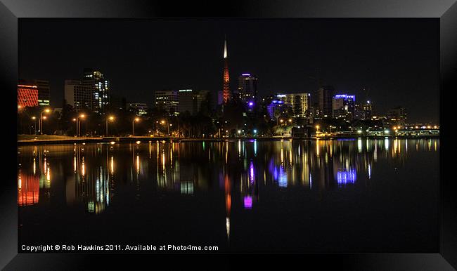 The Perth night Skyline Framed Print by Rob Hawkins