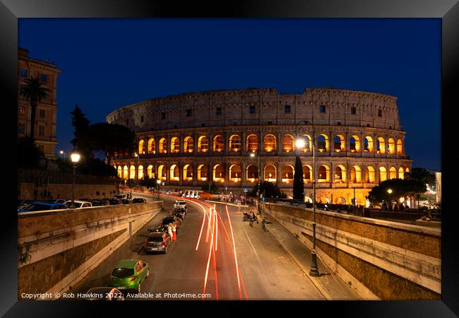 Colosseum Light Trails  Framed Print by Rob Hawkins