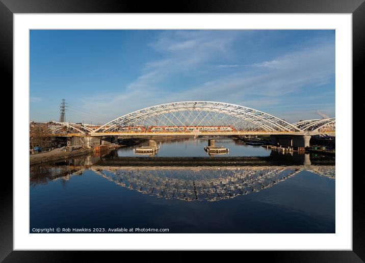 Krakow railway bridge reflections Framed Mounted Print by Rob Hawkins