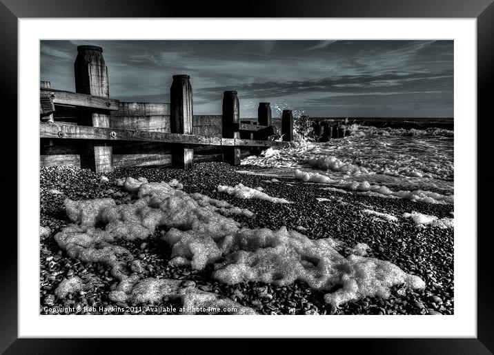 The Foam, the surf & the Groyne Framed Mounted Print by Rob Hawkins