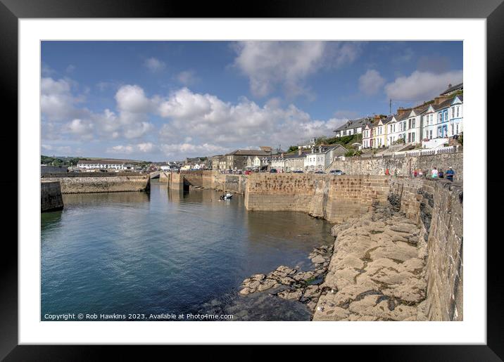 Porthleven Harbour Wall Framed Mounted Print by Rob Hawkins