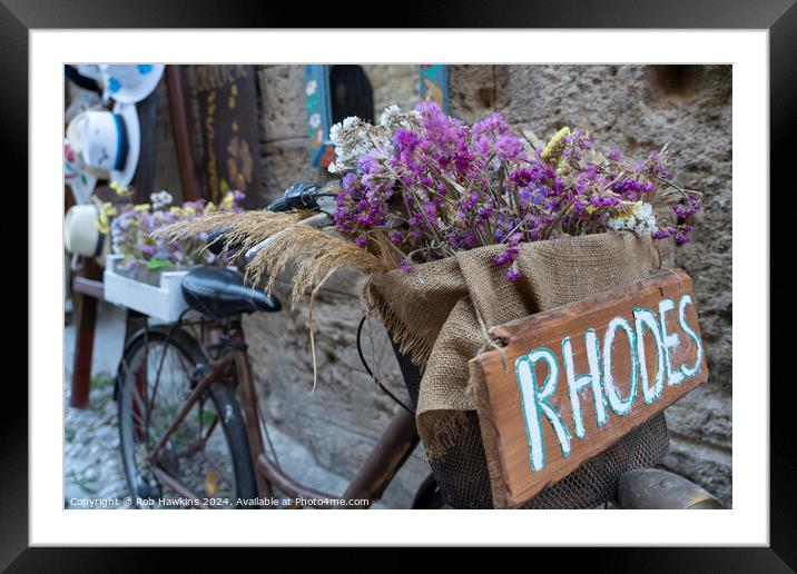 Rhodes Floral bike Framed Mounted Print by Rob Hawkins