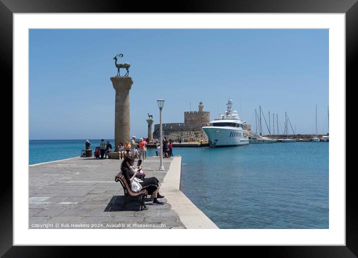 Rhodes harbour entrance Framed Mounted Print by Rob Hawkins