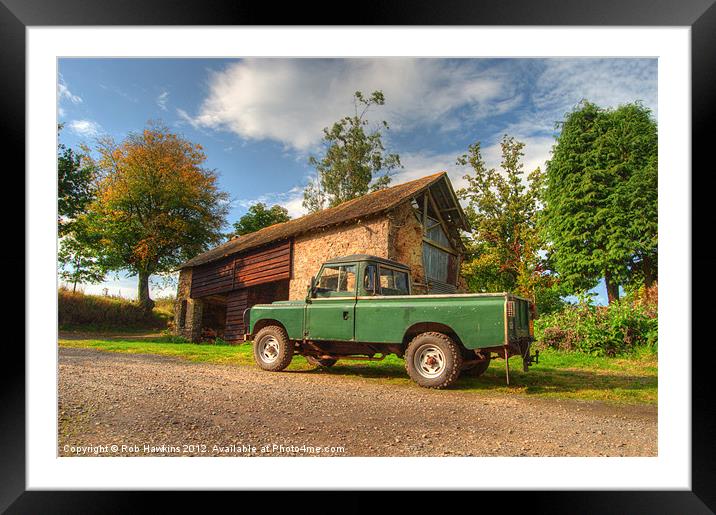 Landrover & the barn Framed Mounted Print by Rob Hawkins