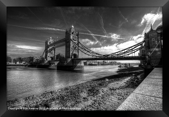 Tower Bridge in mono Framed Print by Rob Hawkins