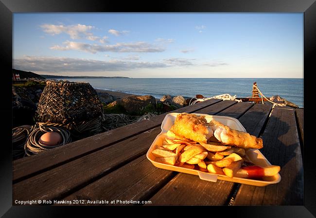 Fish n chips on the beach Framed Print by Rob Hawkins
