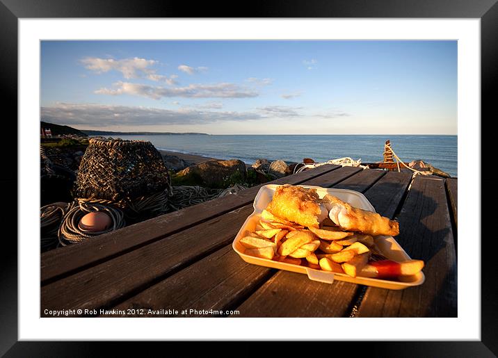 Fish n chips on the beach Framed Mounted Print by Rob Hawkins