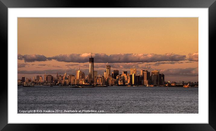 Manhattan Skyline at dusk Framed Mounted Print by Rob Hawkins