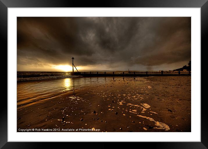 Sunset over the Groynes Framed Mounted Print by Rob Hawkins