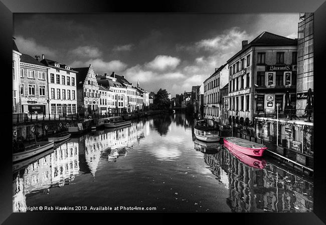 Reflections over Ghent with pink Framed Print by Rob Hawkins